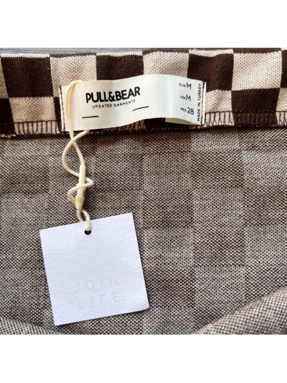 ASOS Pull&Bear brown checkered mini skirt with slit size M - Picture 4 of 10